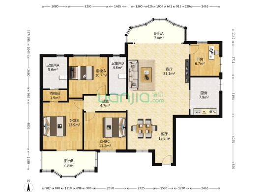 金迅达小区 4室2厅2卫 153平方