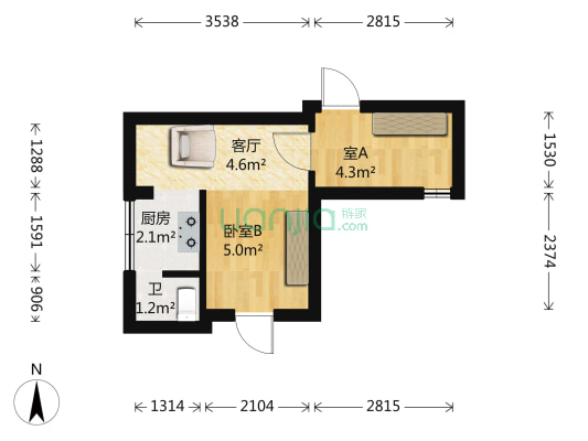 湖光花园 2室1厅1卫 19平方