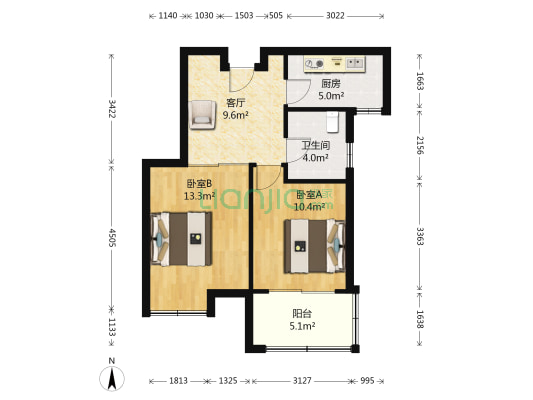 东秦新苑 2室1厅1卫 65平方