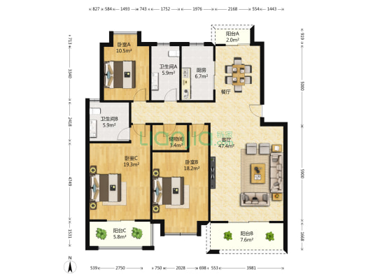 怡康苑北区 3室1厅2卫 145平方
