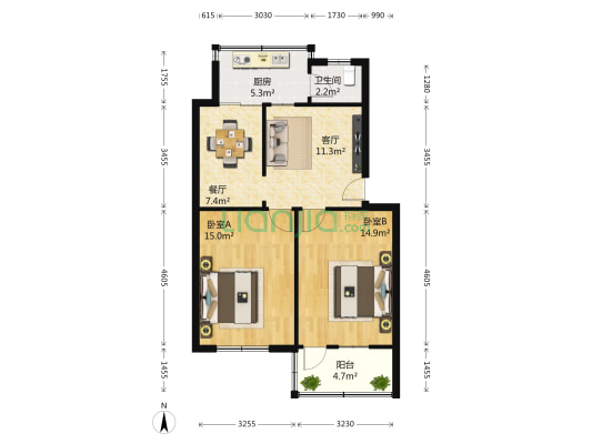 21中家属院 2室2厅1卫 67平方