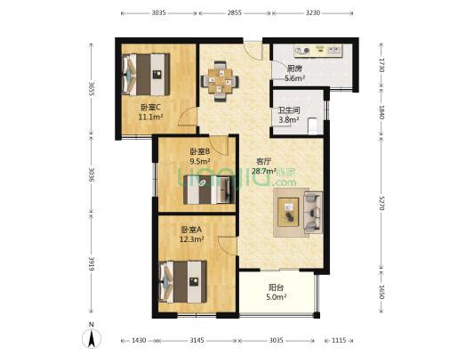 金牛水岸国际花园 3室1厅1卫 96平方