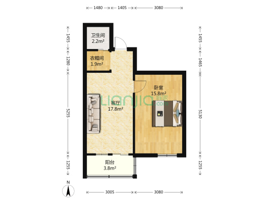 友谊公寓 1室1厅1卫 54平方
