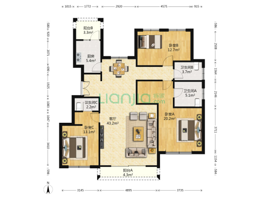 天山熙湖澜岸 3室1厅3卫 139平方