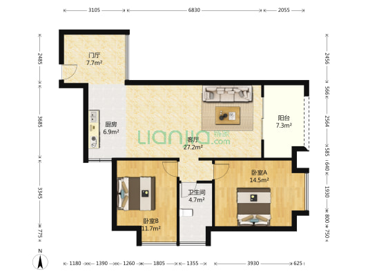 金山名都 2室1厅1卫 88平方
