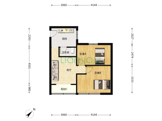 下罗家湾 2室1厅1卫 65平方