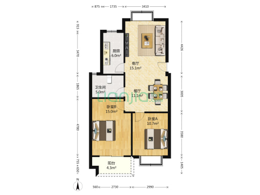 逸时区 2室2厅1卫 92平方