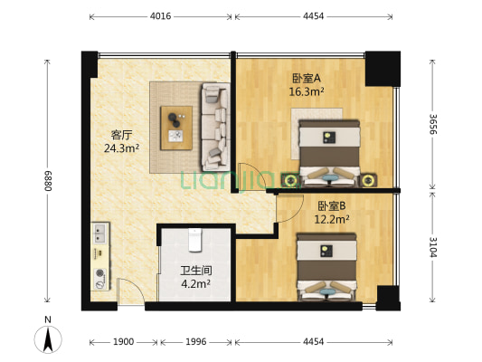 潮人汇 2室1厅1卫 91平方