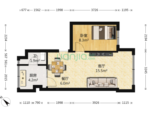 解五小区 1室2厅1卫 37平方