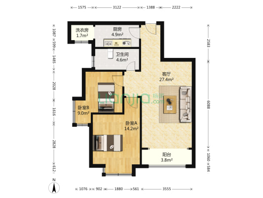 信置荔城首府 2室1厅1卫 88平方
