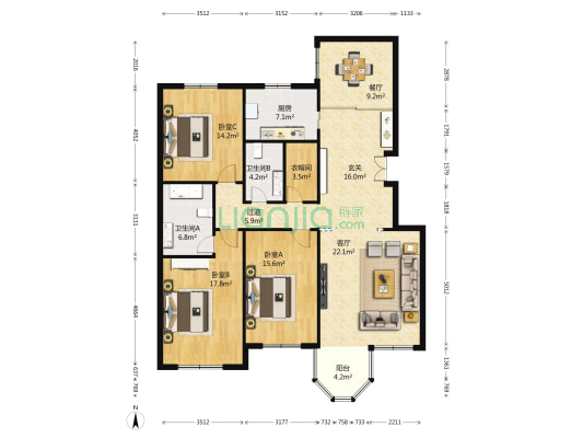 恋日嘉园一期 3室2厅2卫 160平方