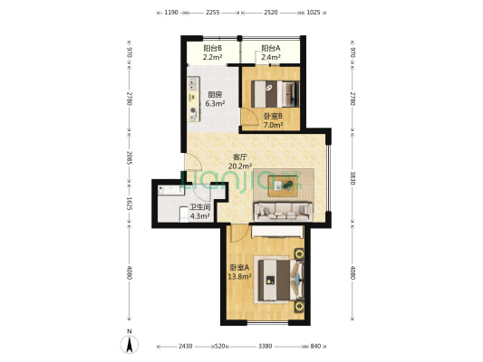 漾日华庭 2室1厅1卫 72平方
