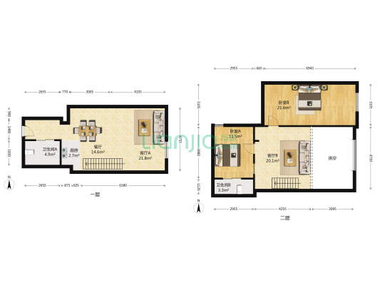 班芙商业广场 2室3厅2卫 68平方