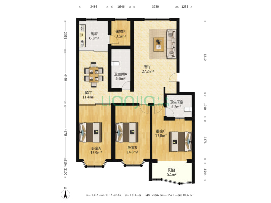 东盛山庄 3室2厅2卫 132平方