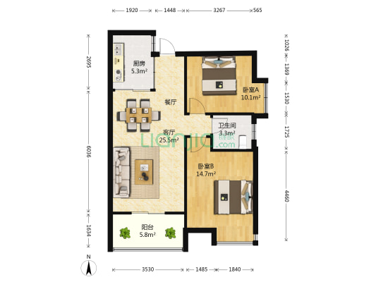 逸馨苑 2室1厅1卫 93平方