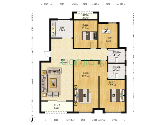 春花秋月 4室1厅2卫 140平方