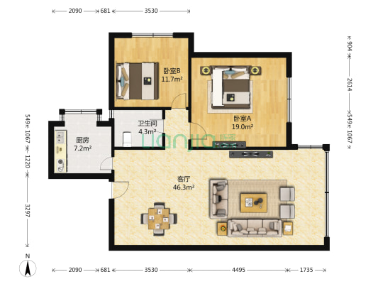 老原野大厦 2室1厅1卫 93平方