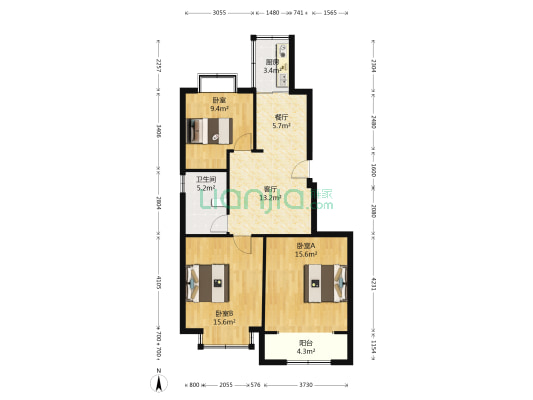 恒荣世家 3室2厅1卫 96平方