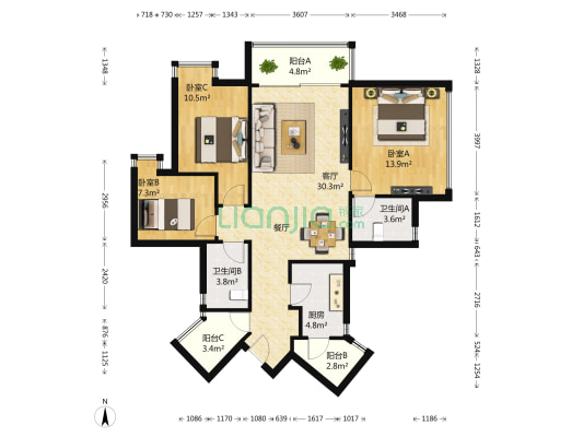 隽园 3室1厅2卫 106平方