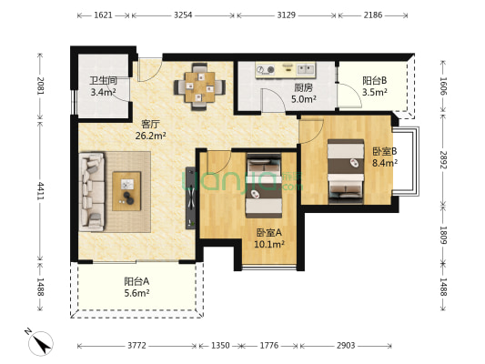 曼哈顿 2室1厅1卫 76平方