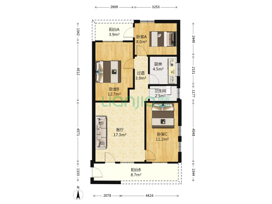立新北路 3室1厅1卫 83平方