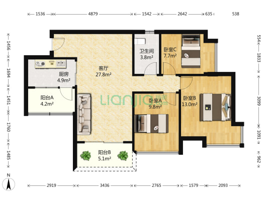 上城湾畔东区 3室1厅1卫 95平方