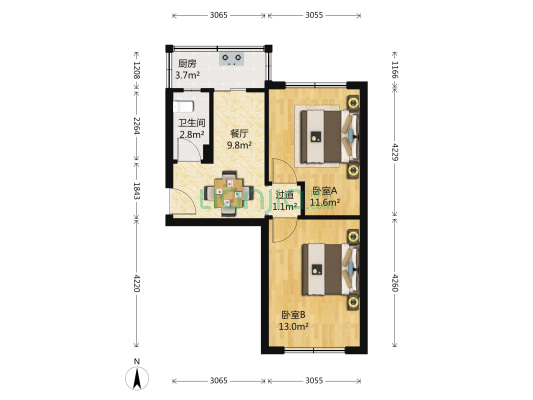 东北路（石道街商圈） 2室1厅1卫 54平方