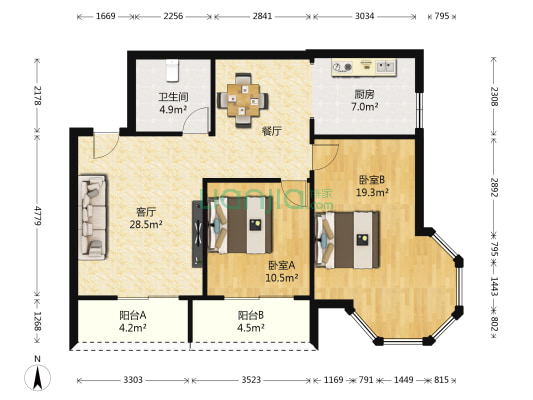 朝阳星苑 2室1厅1卫 96平方