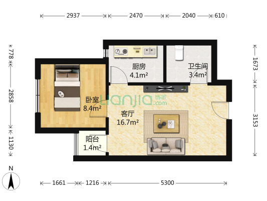新东方公寓三期 1室1厅1卫 47平方