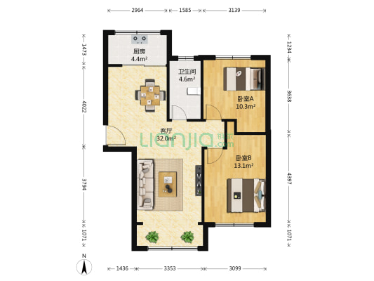 中盛一带山河 2室1厅1卫 86平方