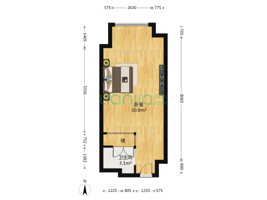 万达广场 1室0厅1卫 56平方