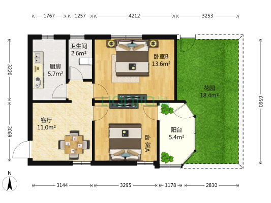 菊花新村二村 2室1厅1卫 60平方