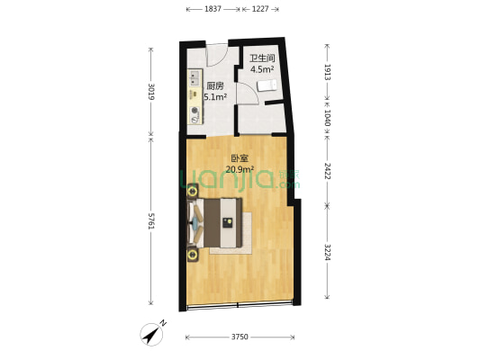 同方国际 1室0厅1卫 43平方