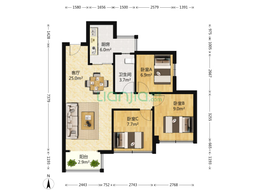 合能珍宝琥珀3期 3室1厅1卫 79平方