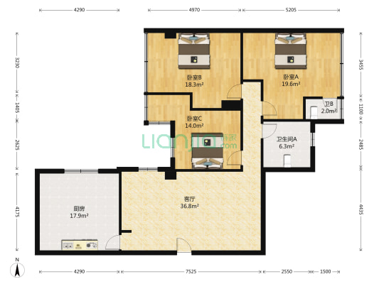 香河公寓 3室1厅2卫 137平方