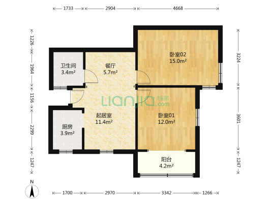 华东公寓 2室2厅1卫 80平方