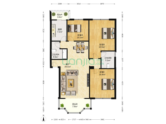 芷泉公寓 3室1厅2卫 132平方