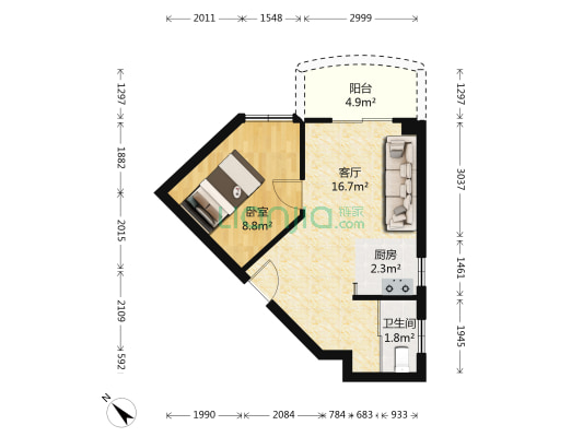 鸿发大厦 1室1厅1卫 50平方