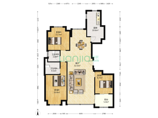 华鸿·中央城 3室2厅2卫 142平方