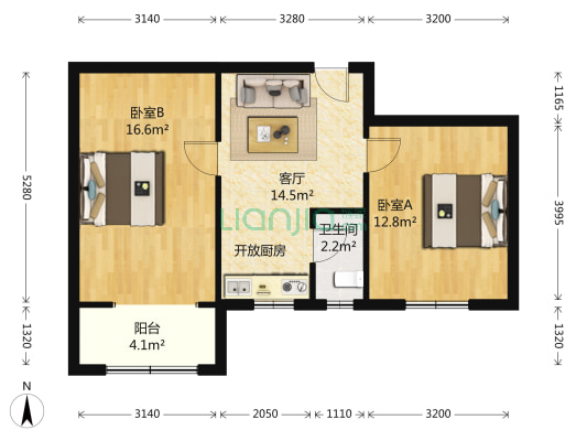 市无线电厂宿舍 2室1厅1卫 59平方