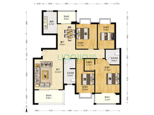 学府华庭 4室2厅2卫 160平方