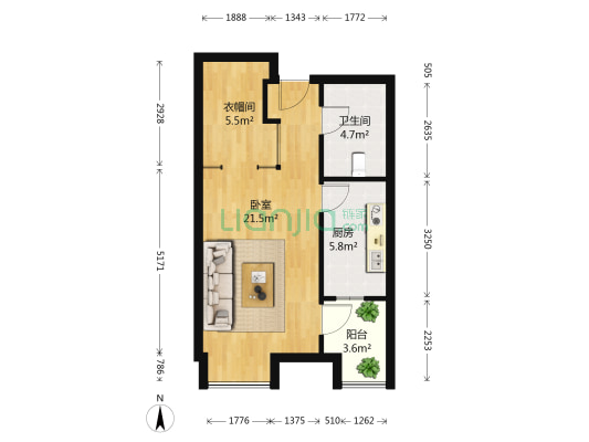 天玺国际广场 1室0厅1卫 57平方