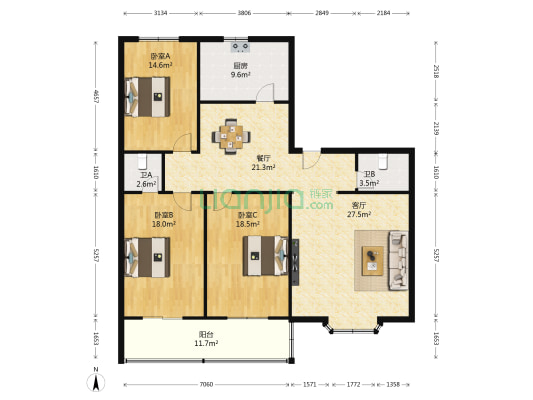 旭城花园旭雅园 3室2厅2卫 165平方