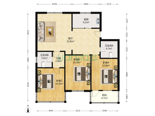银桥新村（姑苏） 3室1厅2卫 118平方