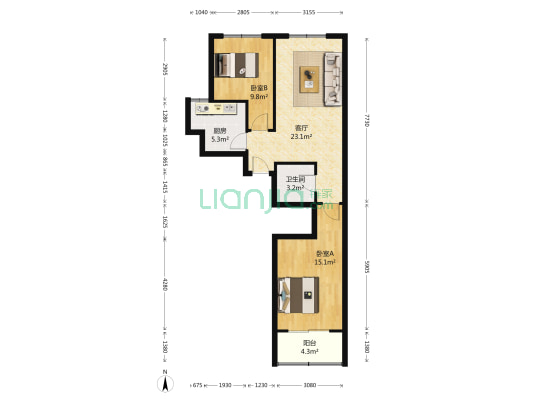 振兴花园 2室1厅1卫 86平方