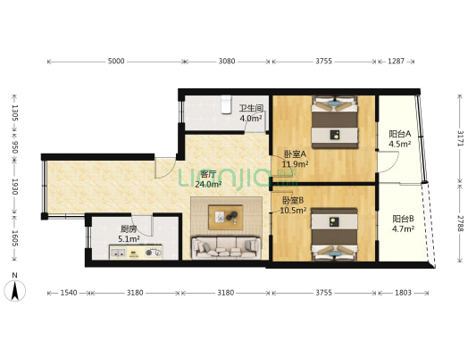 营门口路212号 2室1厅1卫 72平方