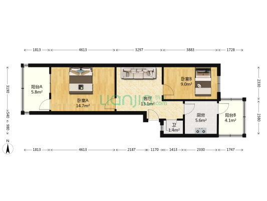 天桥东街 2室1厅1卫 54平方