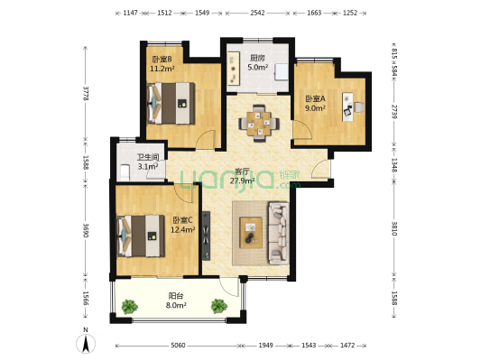 保利时代北区 3室1厅1卫 95平方