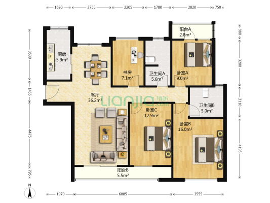 华城美地南岸 4室1厅2卫 140平方