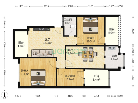 前进路中医院家属院 3室2厅1卫 92平方